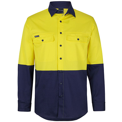 JB's Cotton Drill L/S Shirt Yellow Navy