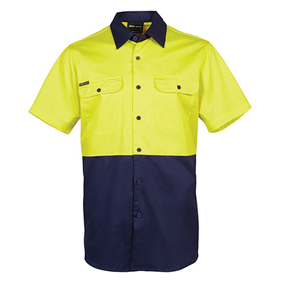 JB's Cotton Drill S/S Shirt Yellow Navy