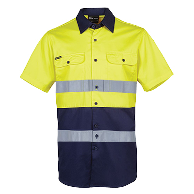 JB's Cotton Drill S/S Shirt Yellow Navy Tape