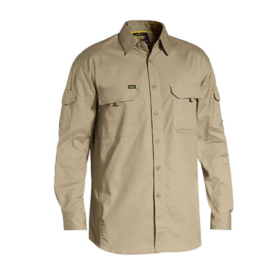 Khaki Brown Cotton Drill L/S Shirt