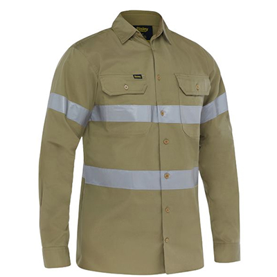 Khaki Brown Cotton Drill L/S Shirt Tape