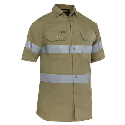 Khaki Brown Cotton Drill S/S Shirt Tape