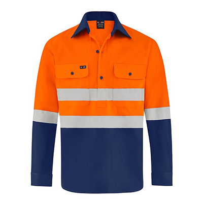 Redaa Cotton Drill L/S Shirt  Orange Navy Tape