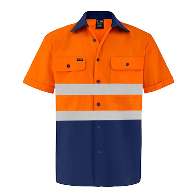 Redaa Cotton Drill S/S Shirt Orange Navy Tape