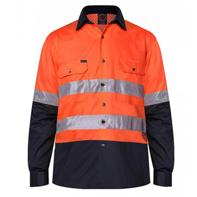 Ritemate Orange Navy Vent Light Weight L/S Shirt With 3M Tape RM107V2R