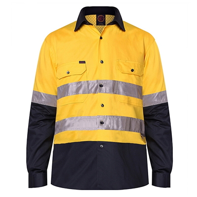 Ritemate Yellow Navy Vent Light Weight L/S Shirt With 3M Tape RM107V2R