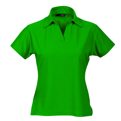 Stencil Polo T Shirt Ladies V Neck Light Green Navy Lining