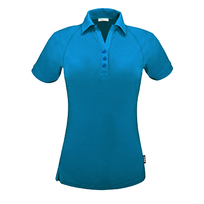 Stencil Polo T Shirt Ladies V Neck Sky Blue White Piping