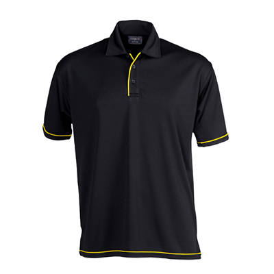 Stencil Polo T Shirt Men Black Yellow Piping