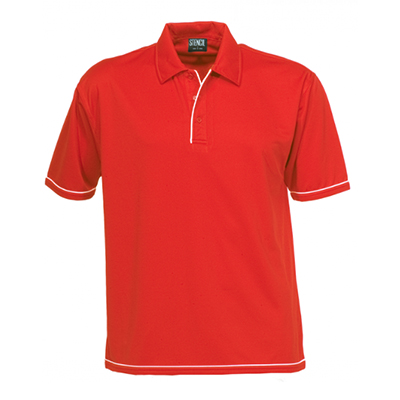 Stencil Polo T Shirt Men Red White Piping