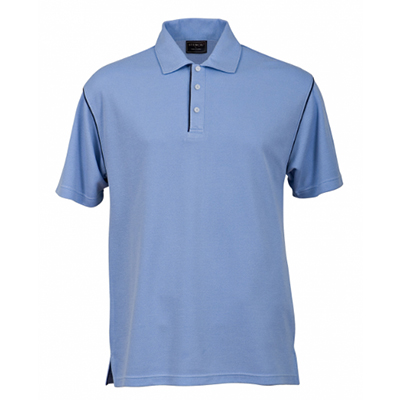 Stencil Polo T Shirt Men Sky Blue Navy Piping